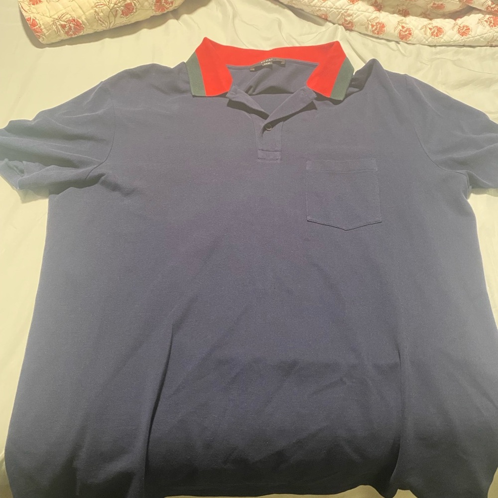 Gucci Navy Polo with Red and Green Collar